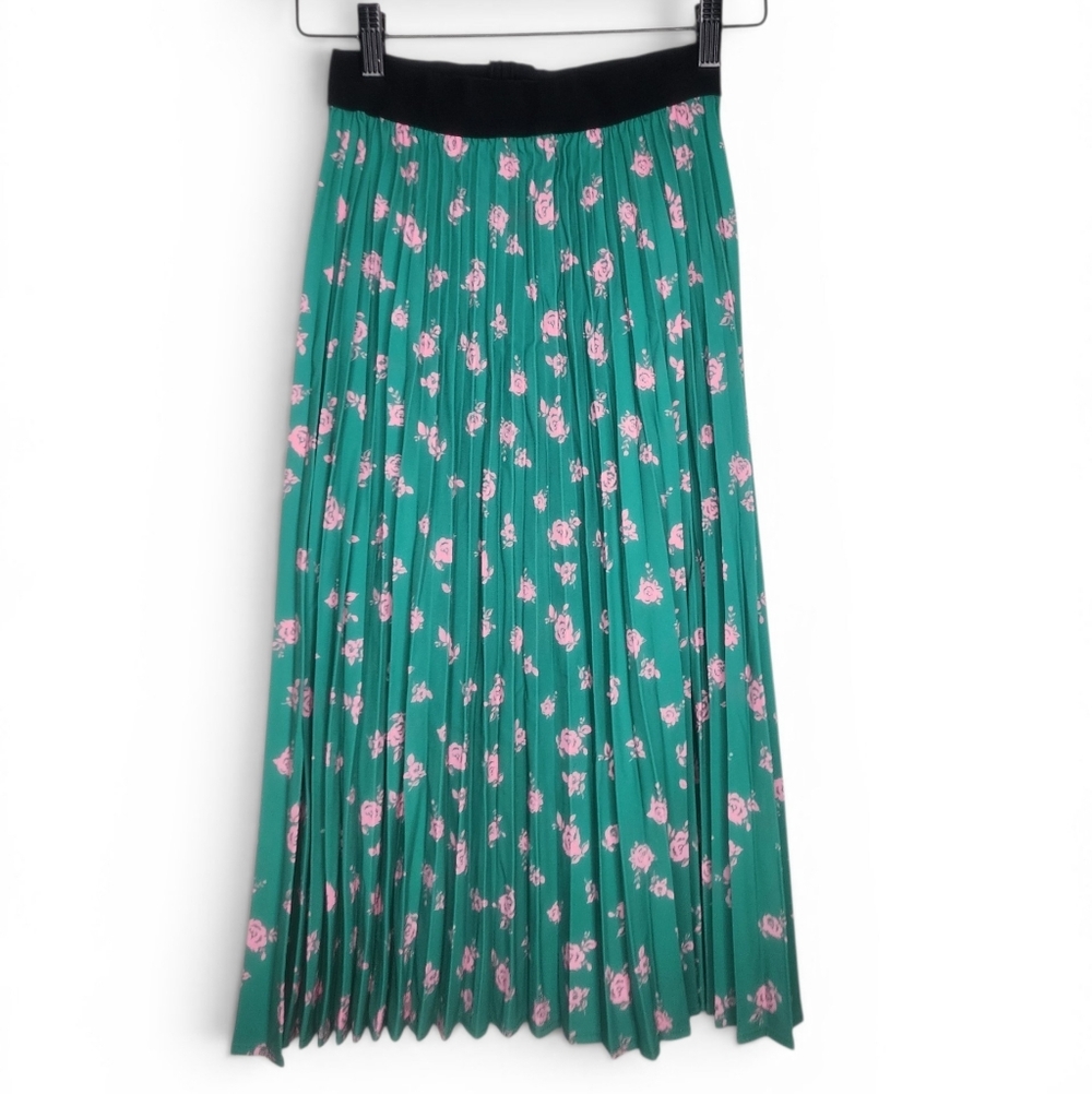 Icone by Simons Floral Pleated Midi Skirt in Pink and Green Size XS